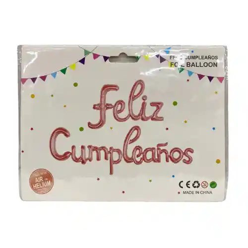 Globo Inflable Feliz Cumpleaños Cursivo Oro Rosa