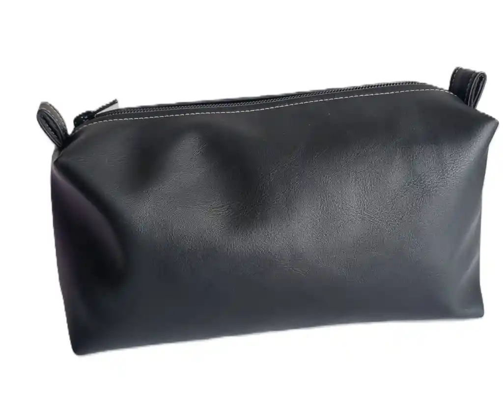 Cosmetiquera En Semicuero Negro Grande / Estuche De Viaje