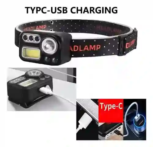 Linterna Frontal Recargable,1200 Mah, Sensor De Movimiento, 5 Fuentes De Luz, Pesca, Camping Deporte