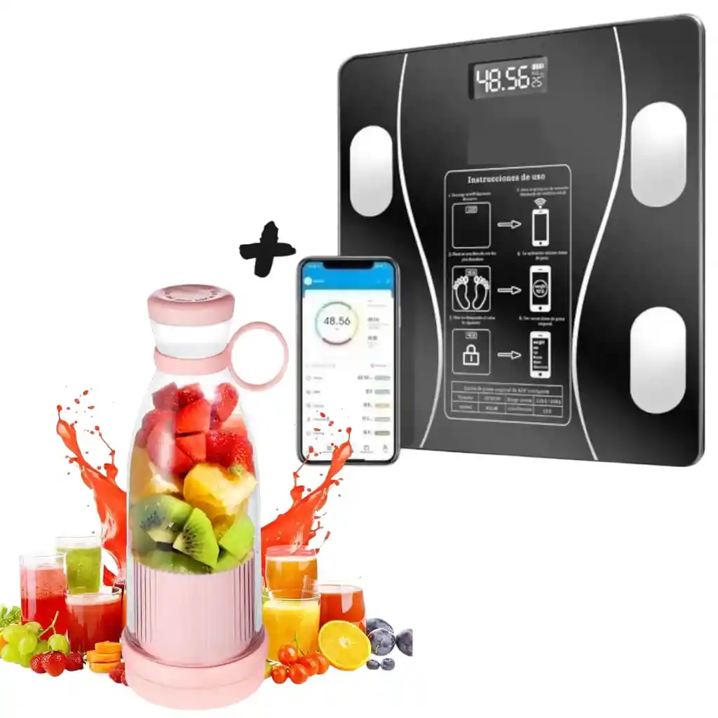 Combo Bascula Digital Con Bluetooth + Mini Licuadora Portatil 400ml