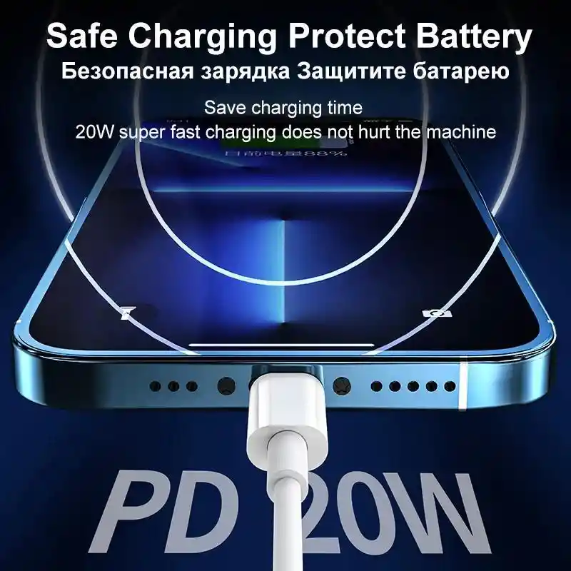 Cable Lightning De Carga Rápida Pd De 20w Para Iphone 14 13 12 11 Pro Max Mini 14 8 Plus X Xr Xs