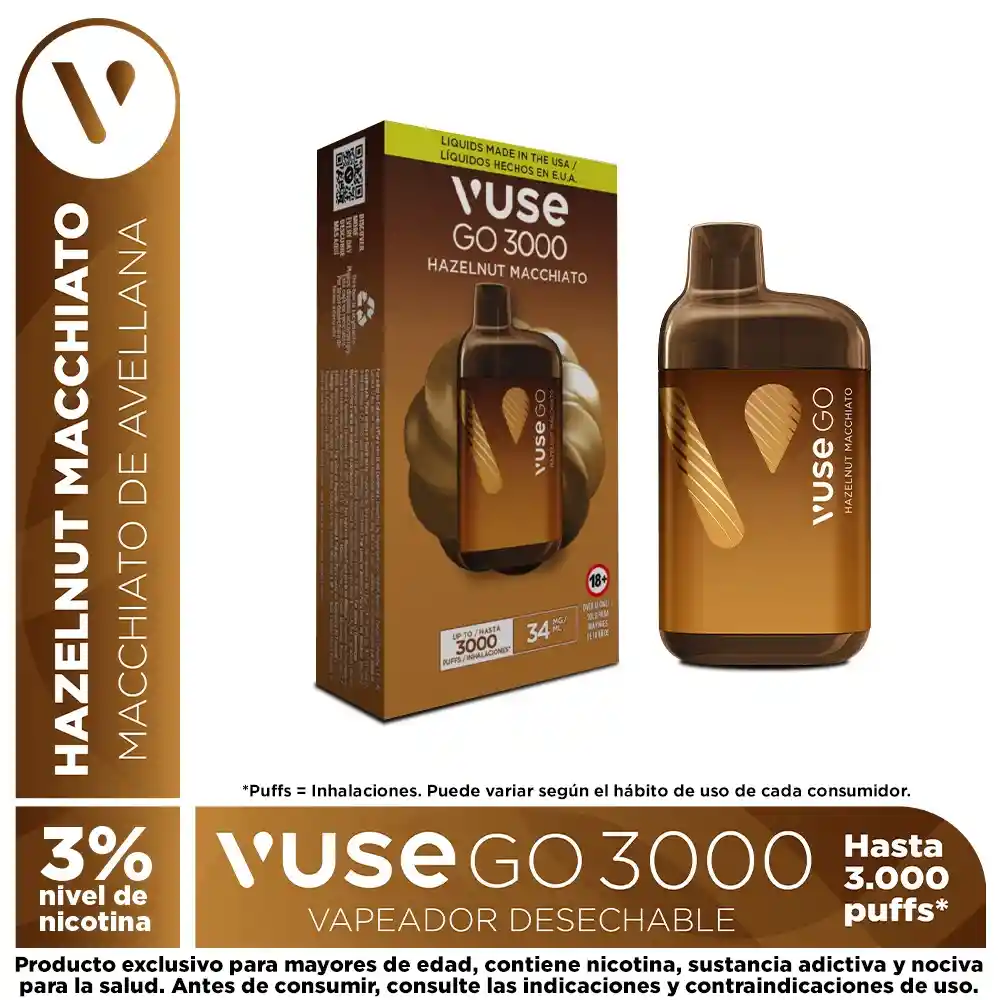 Vape Vuse Go 3.000 34mg - Hazelnut Macchiato