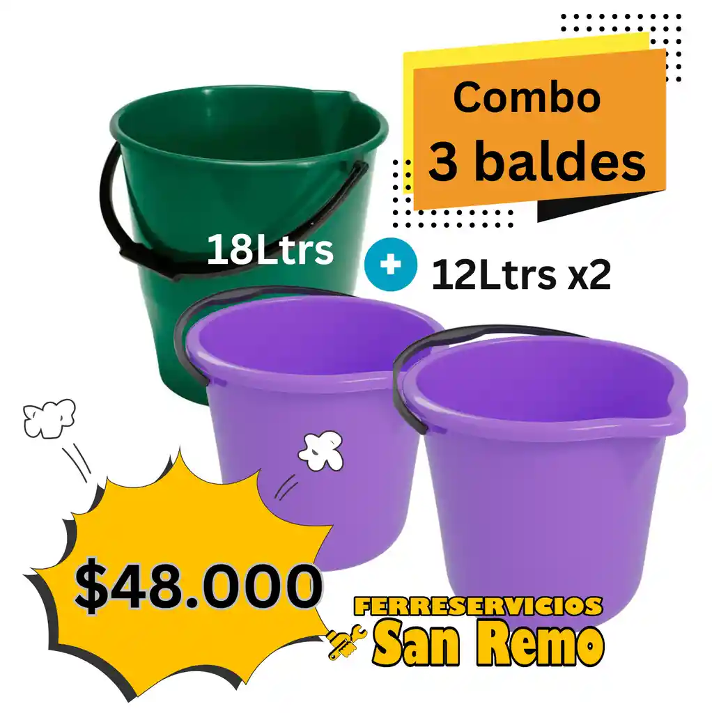 Combo 3 Baldes De Agua