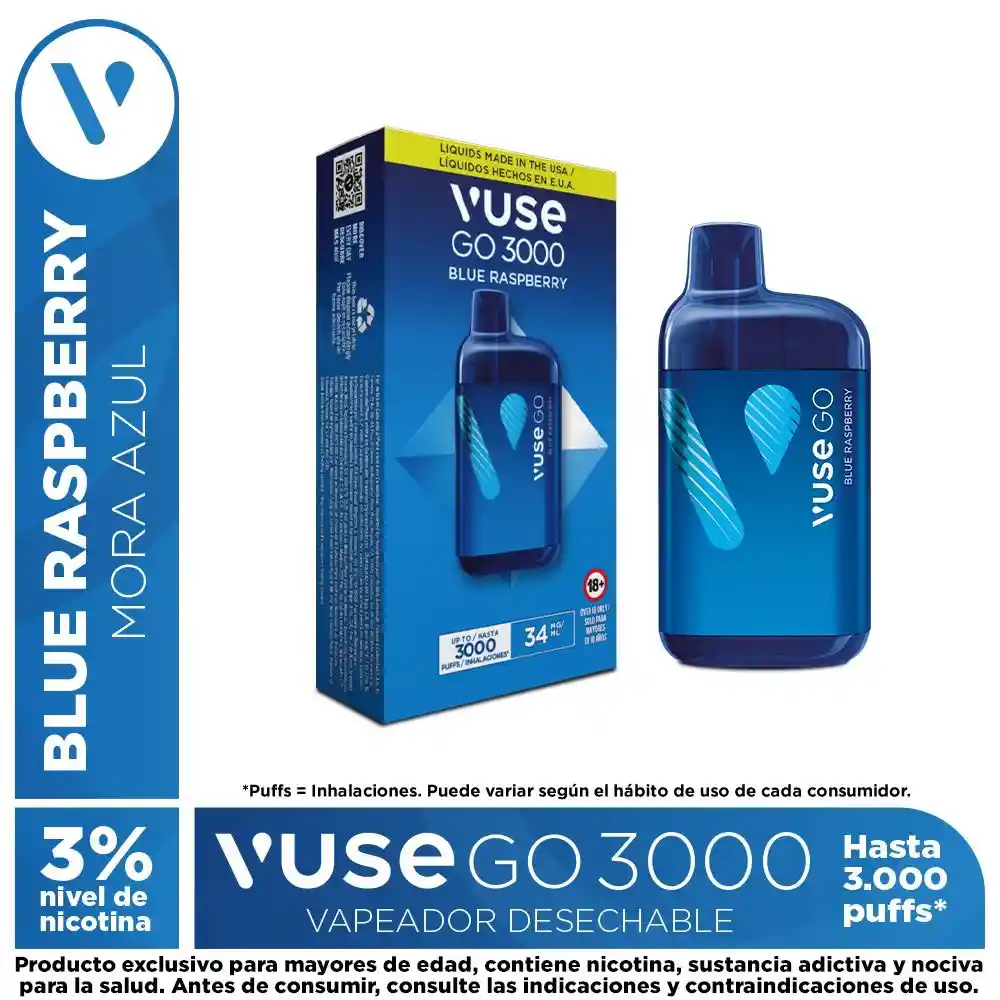 Vape Vuse Go 3.000 Puffs 34mg - Blue Raspberry