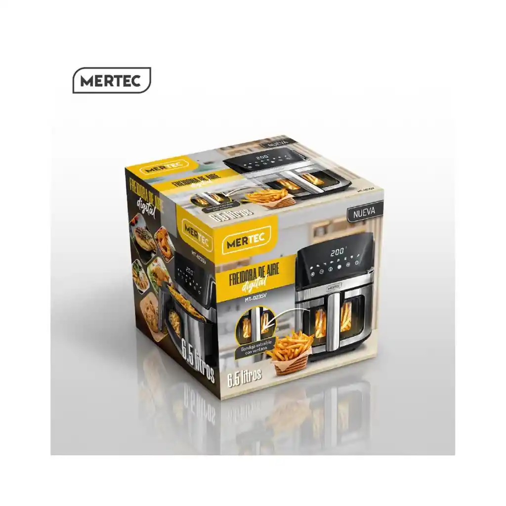 Freidora De Aire Digital 6.5 Litros Mertec 7 Funciones - Acero Inoxidable