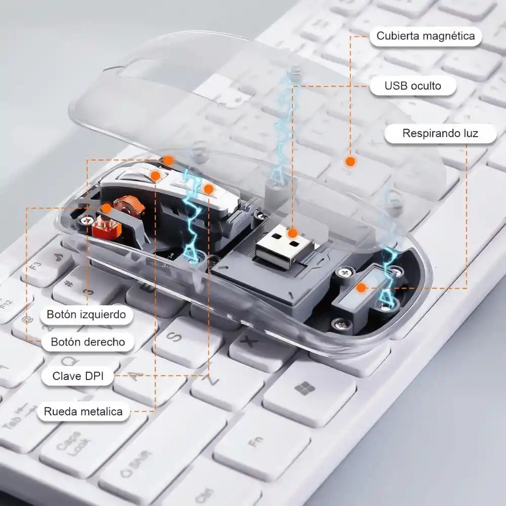 Mouse Inalambrico 2 En 1 Bluetooth Y Receptor Recargable Transparente Ms-31