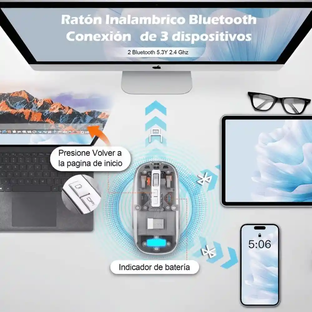 Mouse Inalambrico 2 En 1 Bluetooth Y Receptor Recargable Transparente Ms-31