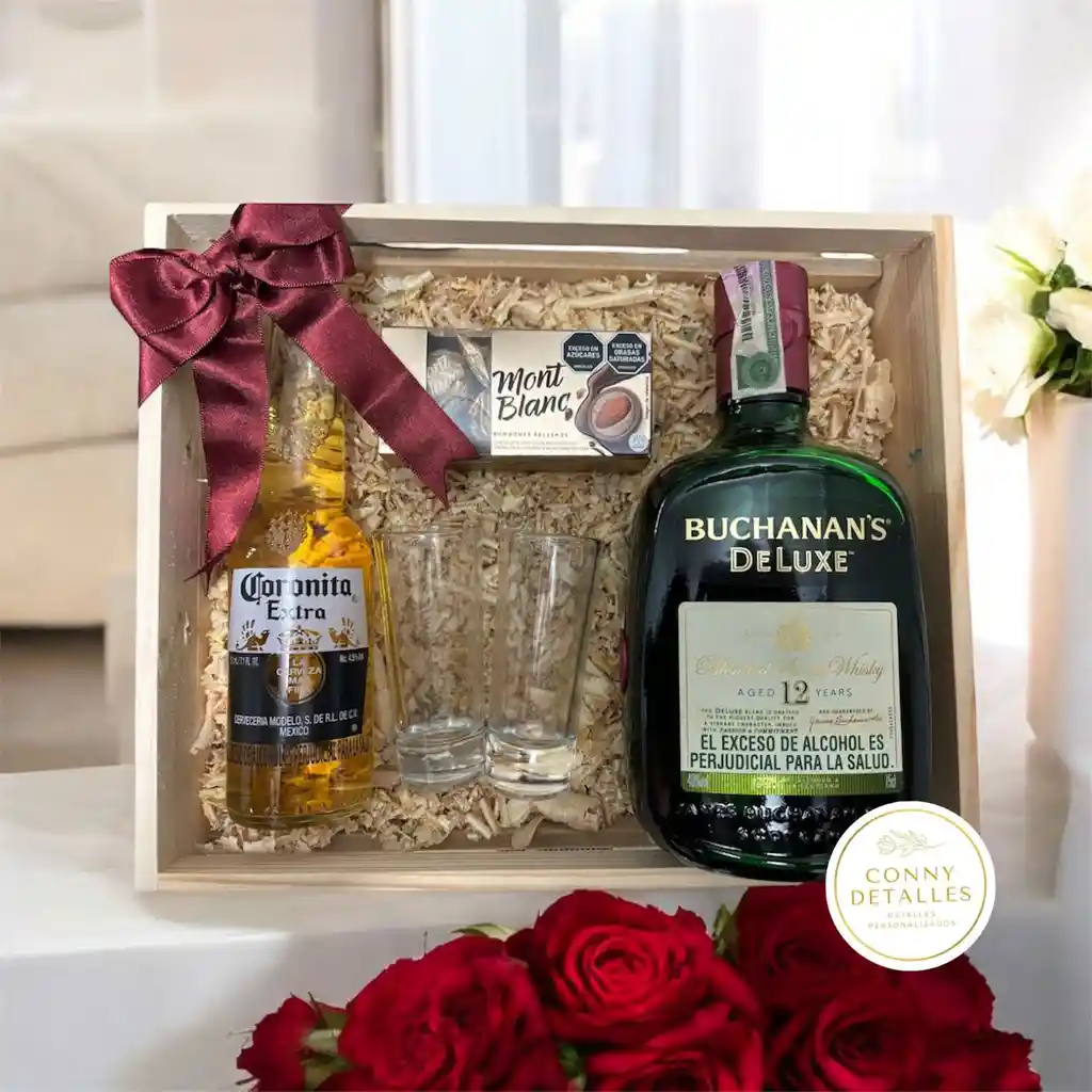 Detalle Ancheta Amor Y Amistad Caja De Lujo Con Whisky Y Cerveza