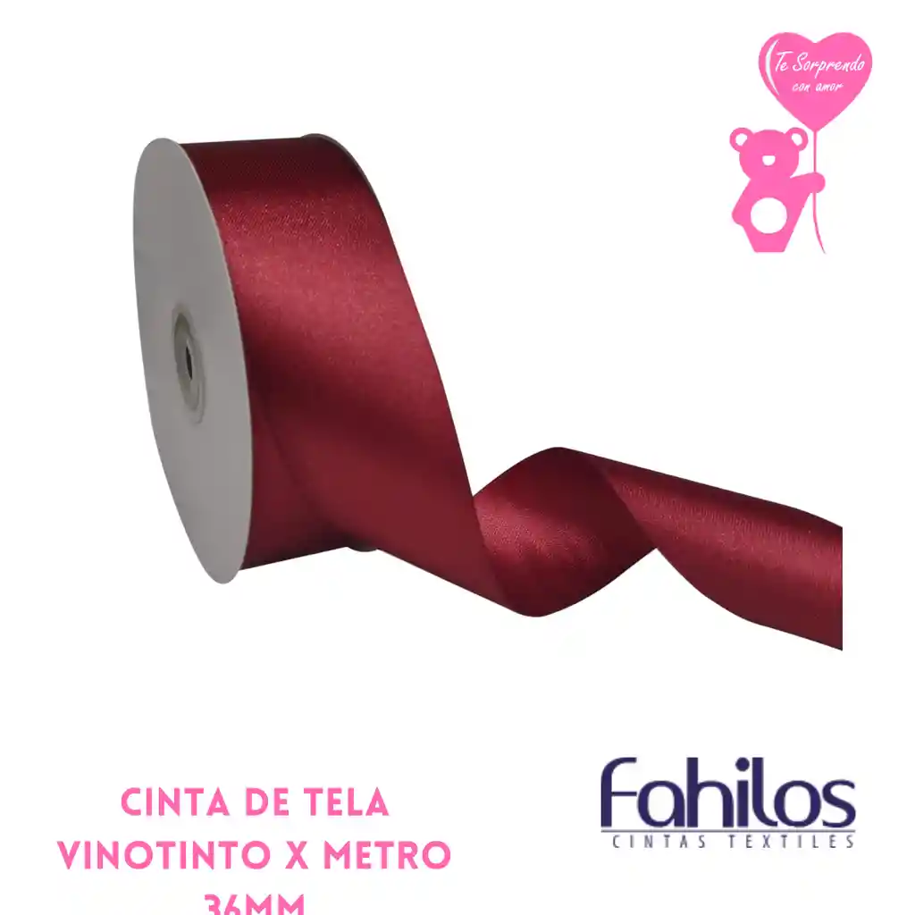 Cinta X Metro Raso O De Tela 36mm Vinotinto Ancha