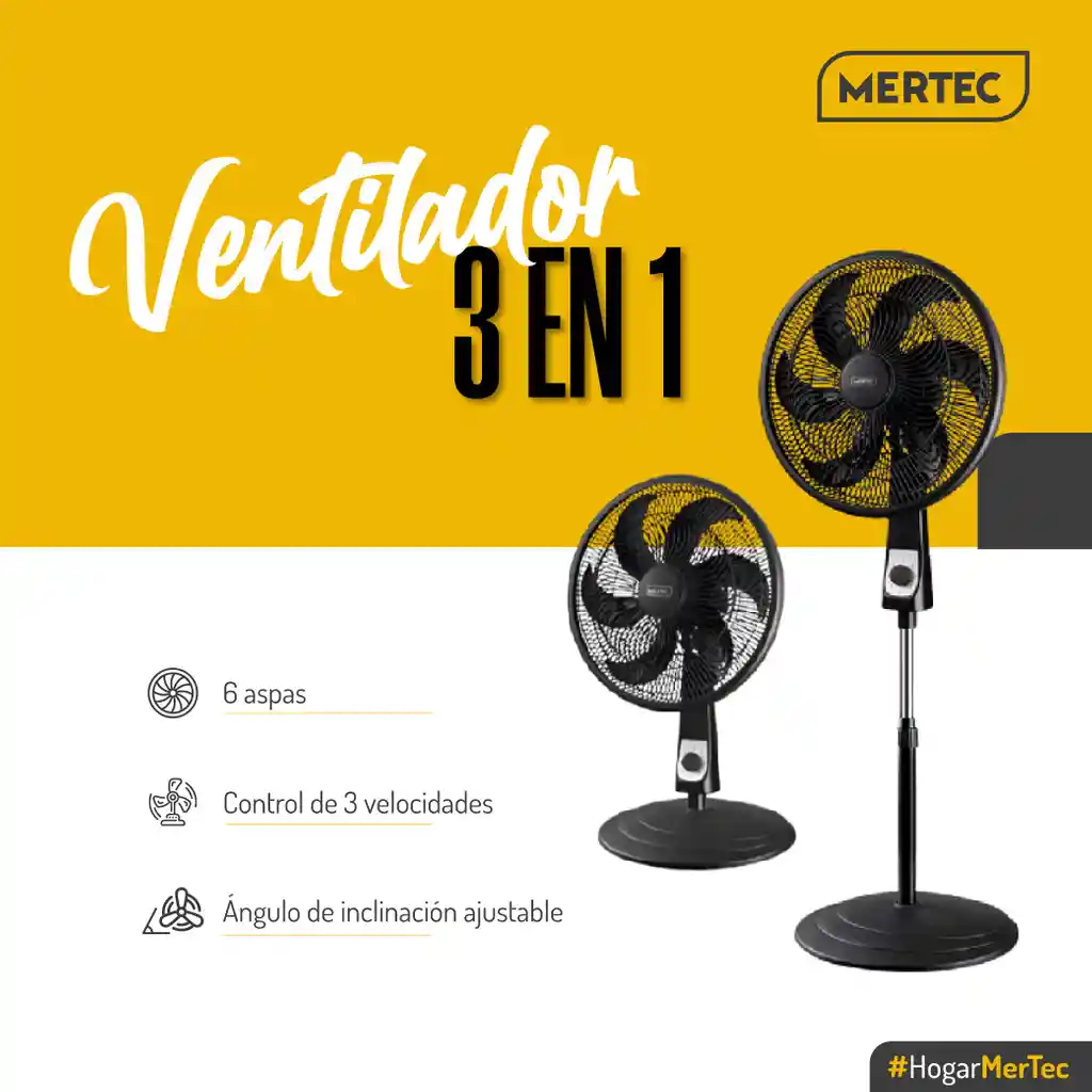 Ventilador 3 En 1 Mertec 18 Pulgadas 3 Velocidades Mt-016b Negro