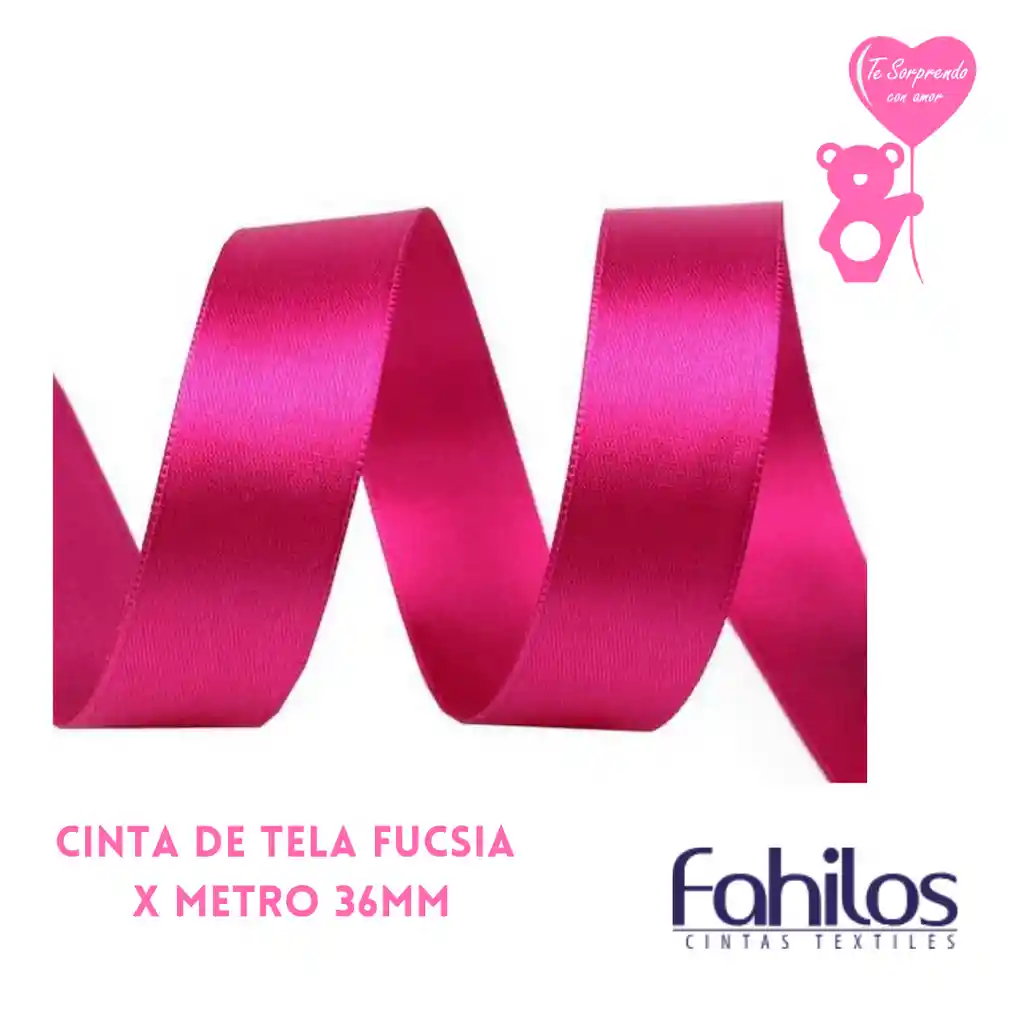 Cinta X Metro Raso O De Tela 36mm Fucsia Ancha