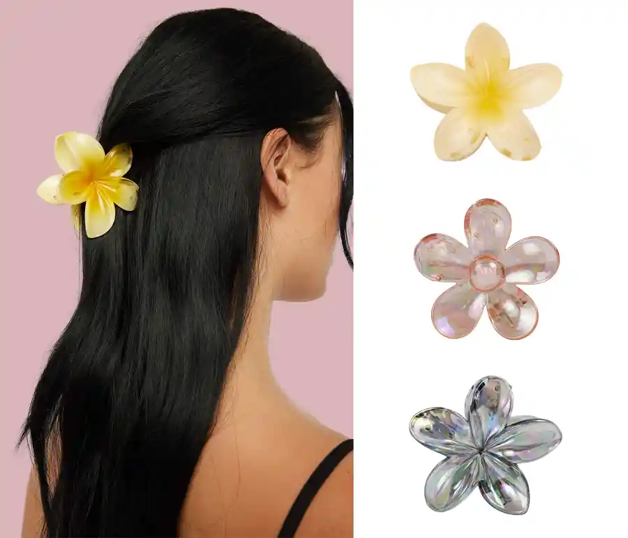 Set X 3 Pinza Caimán Flor Hawaiana Pelo Cabello