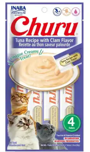 Inaba Cat Snack Churu - 4 Piezas Tuna Recipe With Clam Flavor