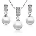 Juego De Collar Y Aretes Para Mujer Perlas Plata 925