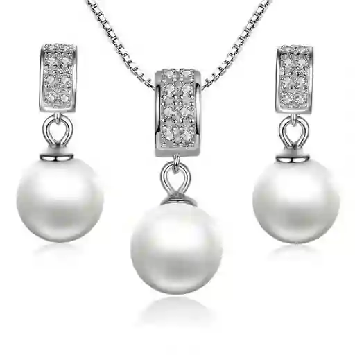 Juego De Collar Y Aretes Para Mujer Perlas Plata 925