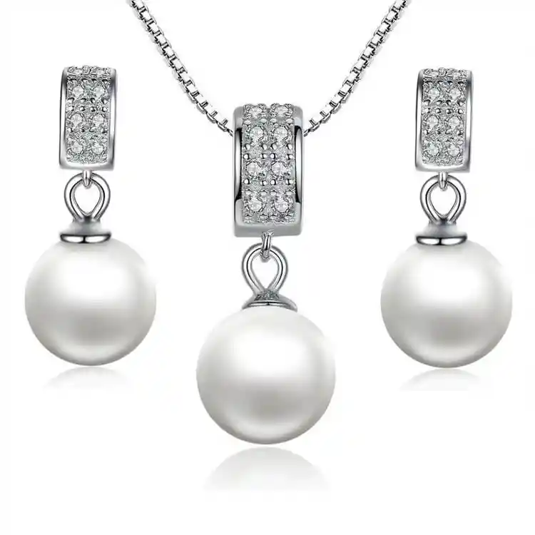Juego De Collar Y Aretes Para Mujer Perlas Plata 925