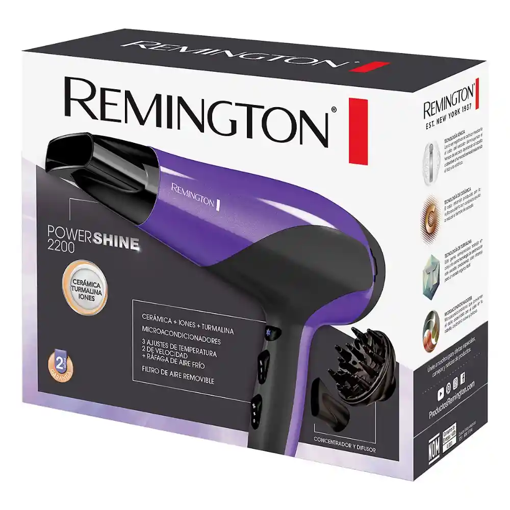 Secador Remington Original Power Shine Ceramica Iones Y Turmalina 2200