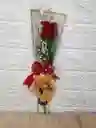 Solitario De Rosa Natural Con Peluche En Oso Para Enamorar