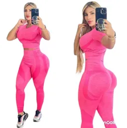 Conjunto Gym Leggings+tshirt Manga Corta