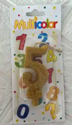 Vela De Cumpleaños Numero 5 Dorada