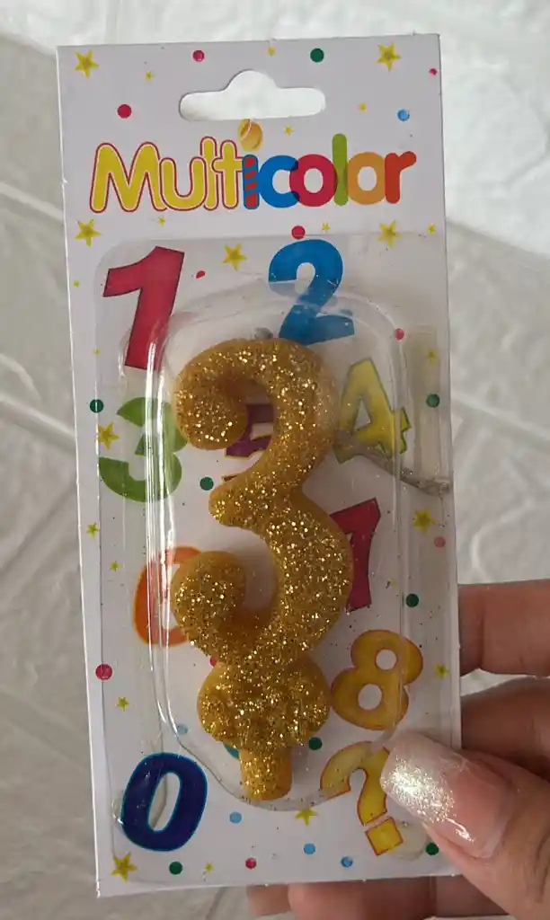 Vela De Cumpleaños Numero 3 Dorada