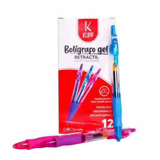 Esfero Retractil Surtido Gel Fino 0.7 Klipp 12und