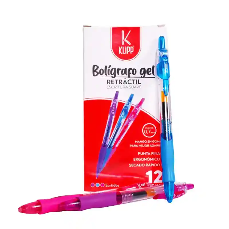 Esfero Retractil Surtido Gel Fino 0.7 Klipp 12und