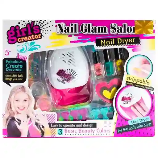Set Nail Glam Salon Decoración De Uñas Con Secador Para Niñas