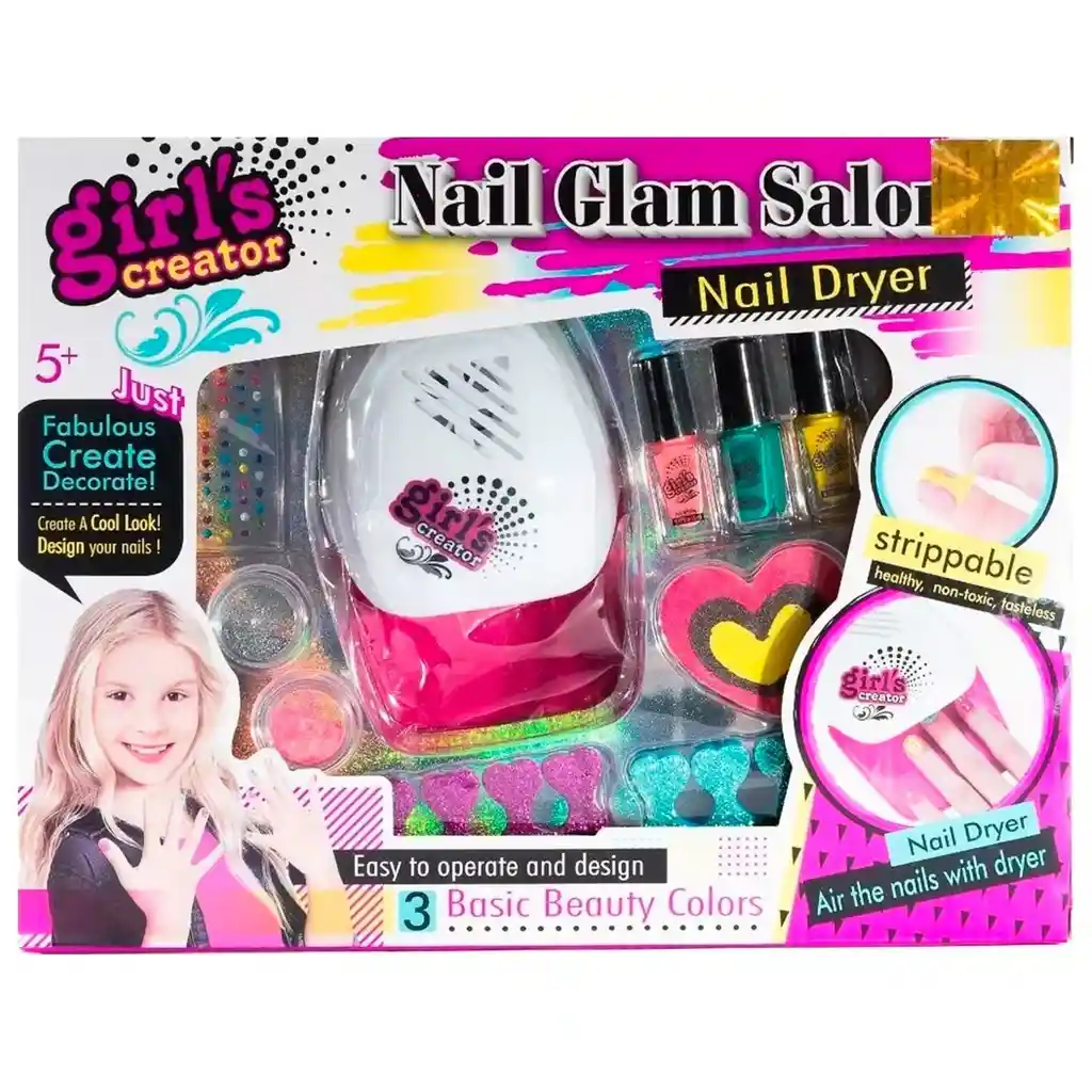 Set Nail Glam Salon Decoración De Uñas Con Secador Para Niñas