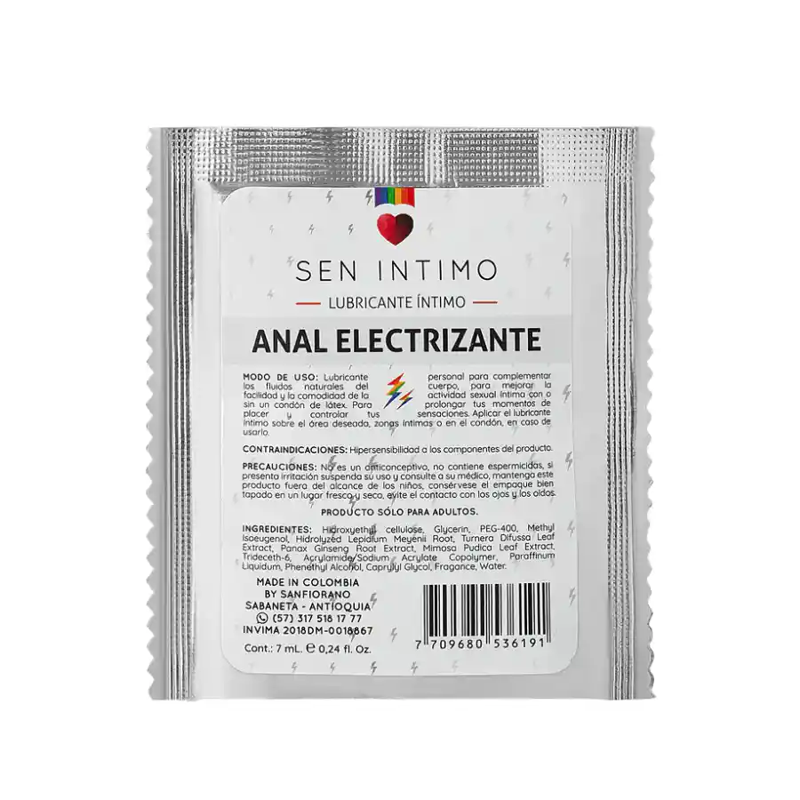 Lubricante Anal Electrizante 7 Ml Sen Intimo