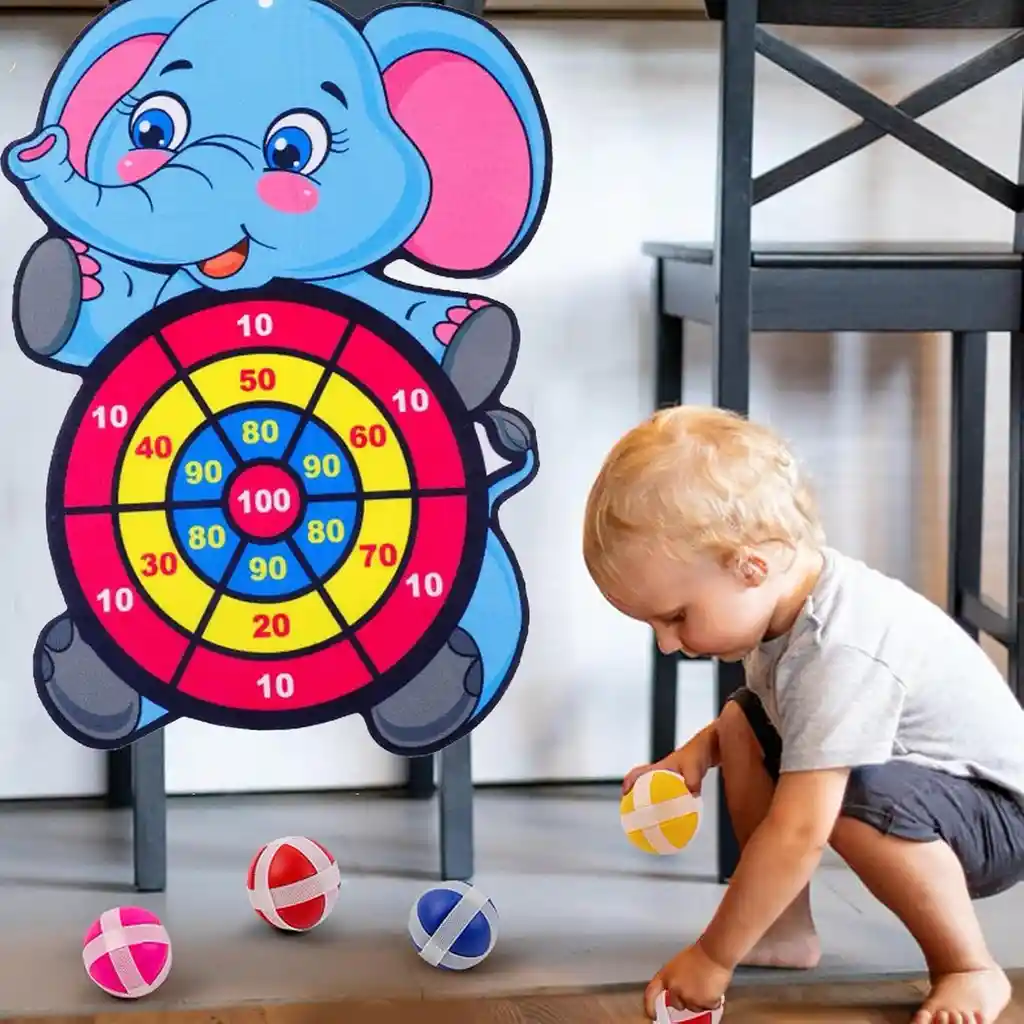 Juego Didáctico Y Divertido Elefante Dardos Velcro Para Niños