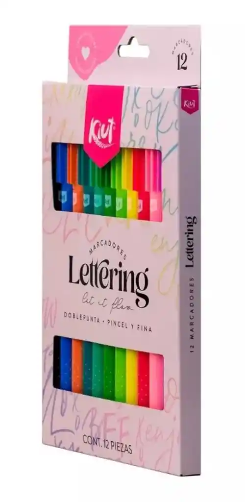 Marcadores Plumones Kiut Lettering Doble Punta - Punta Pincel Fina X 12 Uds