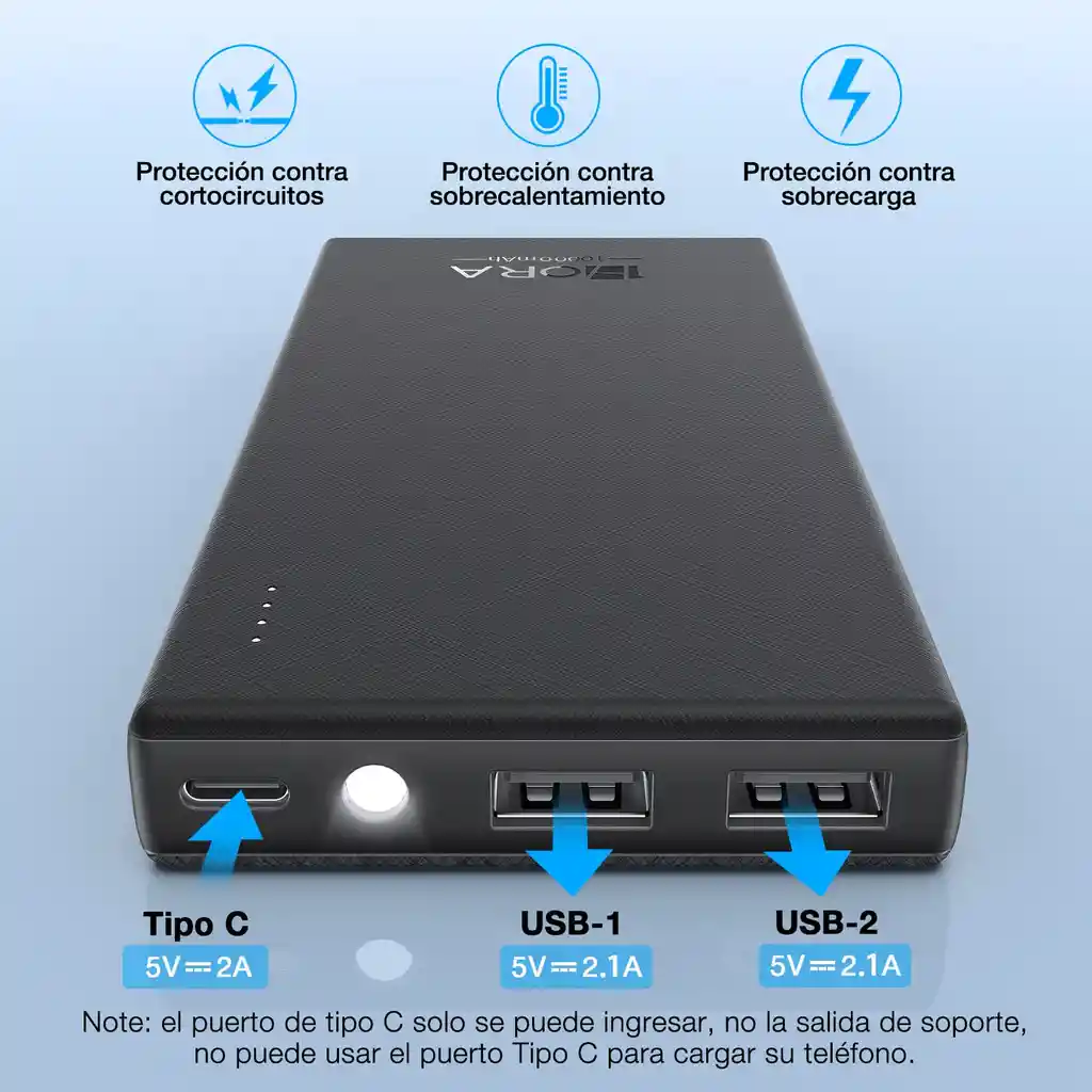 Powerbank 10.000mah Reales Con Linterna Integrada Original
