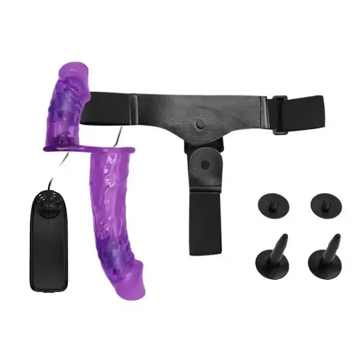 Arnes Consolador Doble Vibrador Juguete Morado