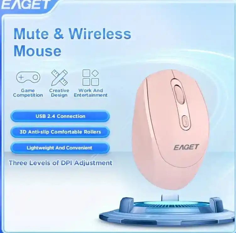 Ratón Inalámbrico Eaget 2.4g, Ratón Clásico Rosa, Portátil, Ratón Silencioso, Conector Usb Para Pc/portátil/ipad, Sensación Sedosa, Diseño Ergonómico. Oficina En Casa, Ligero Y Duradero