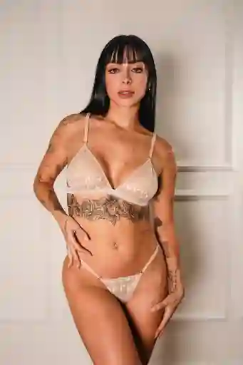 Conjunto Lencería Beige Bordado Talla Única - Lenceria Sexy
