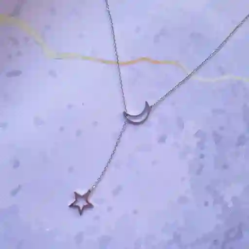 Collar Luna Y Estrella Plateada