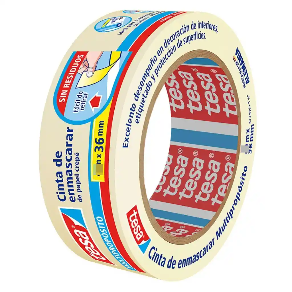 Cinta De Enmascarar Multipropósito 25m X 36mm 1 1/2´´ Cinta Adhesiva Tesa