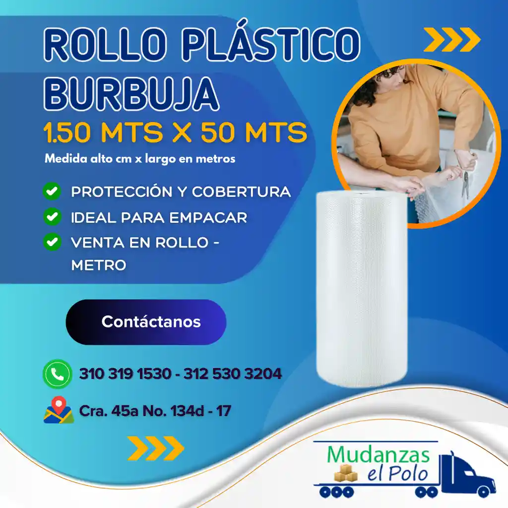 Rollo Plástico Burbuja - 1,50 Mts Alto X 50 Mts Largo