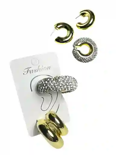 Set De Candonga Abierta Y Earcuff Brillantes Media Luna Dorado