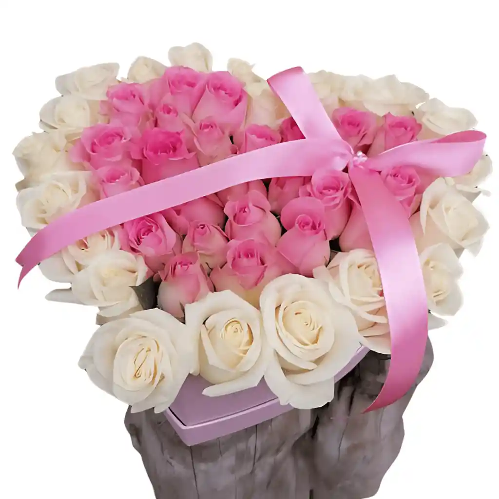 Caja Con Forma De Corazon De Diseño Floral De Rosas Rosas Y Blanca