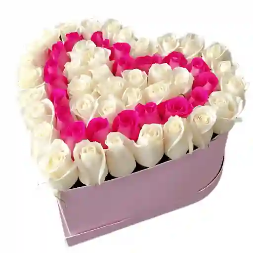 Caja Con Forma De Corazon De Diseño Floral De Rosas Rosas Y Blanca