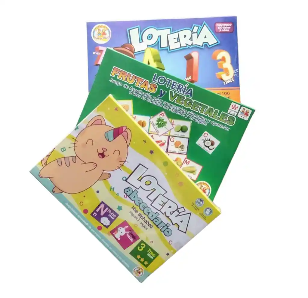 3 Loterias Bilingües Números Abecedario Frutas Niños Juegos