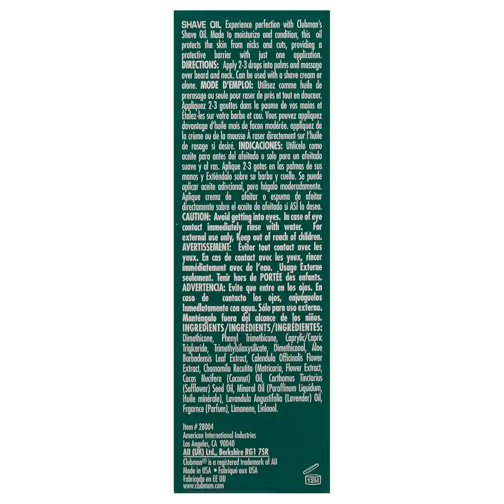 Aceite Afeitado Clubman Shave Oil Barba Piel Suave Hidrata