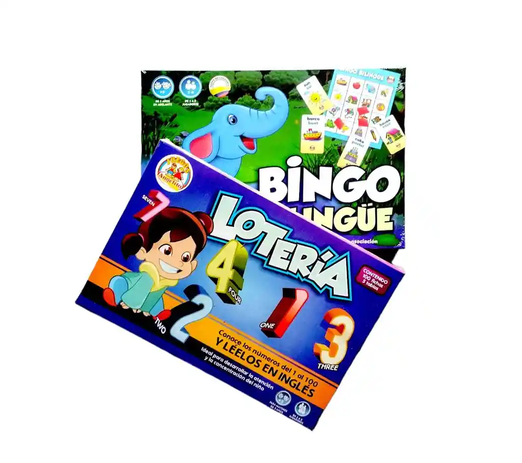 2 Loterias Bilingüe Juego Números 1 Al 100 Bingo Inglés Niños
