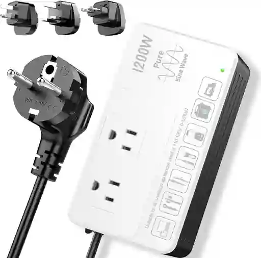 Convertidor De Voltaje De 1200 Vatios De 220 V A 110 V Para Cualquier Electrodoméstico Americano Universal Varios Cabezales