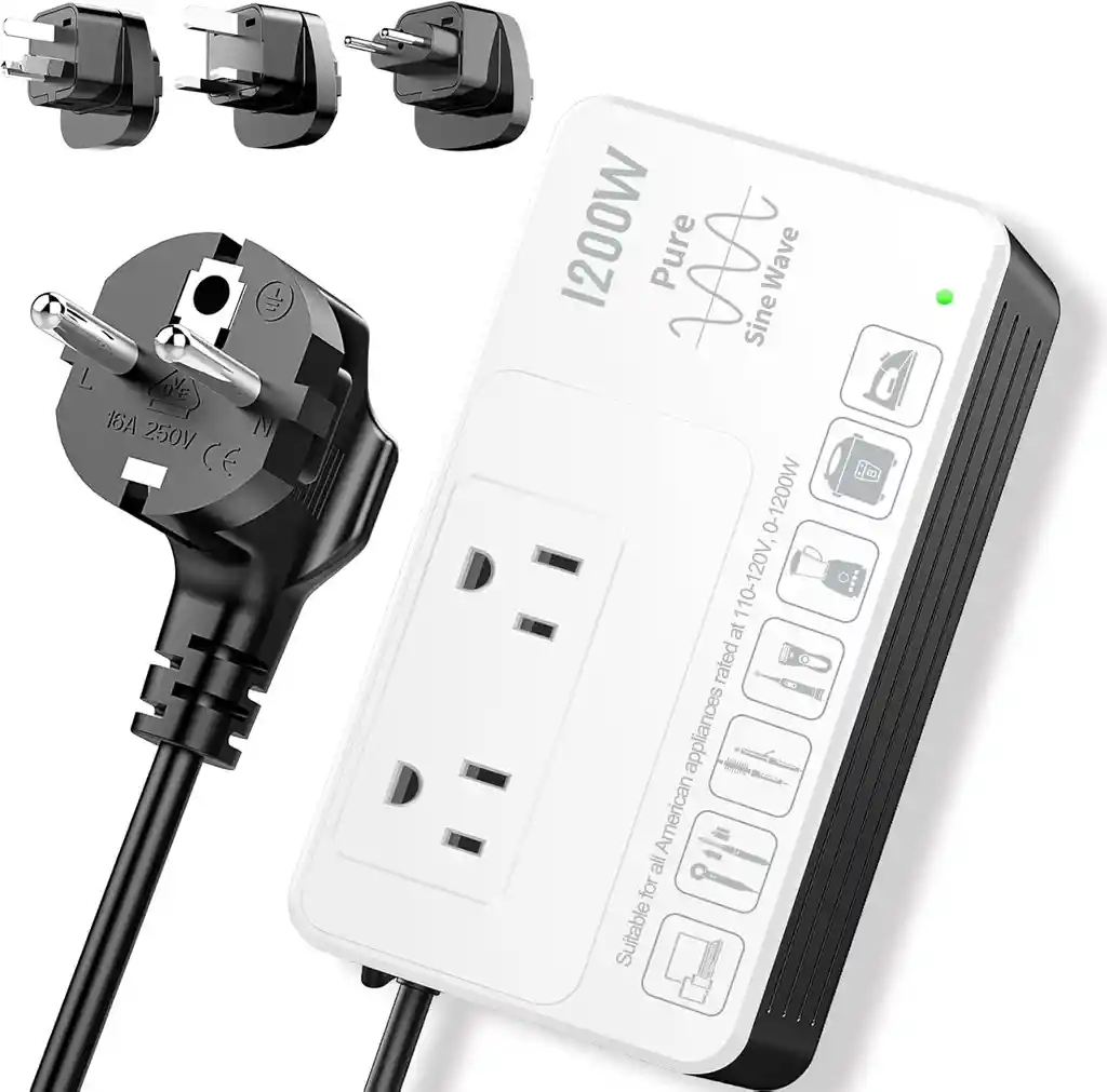 Convertidor De Voltaje De 1200 Vatios De 220 V A 110 V Para Cualquier Electrodoméstico Americano Universal Varios Cabezales