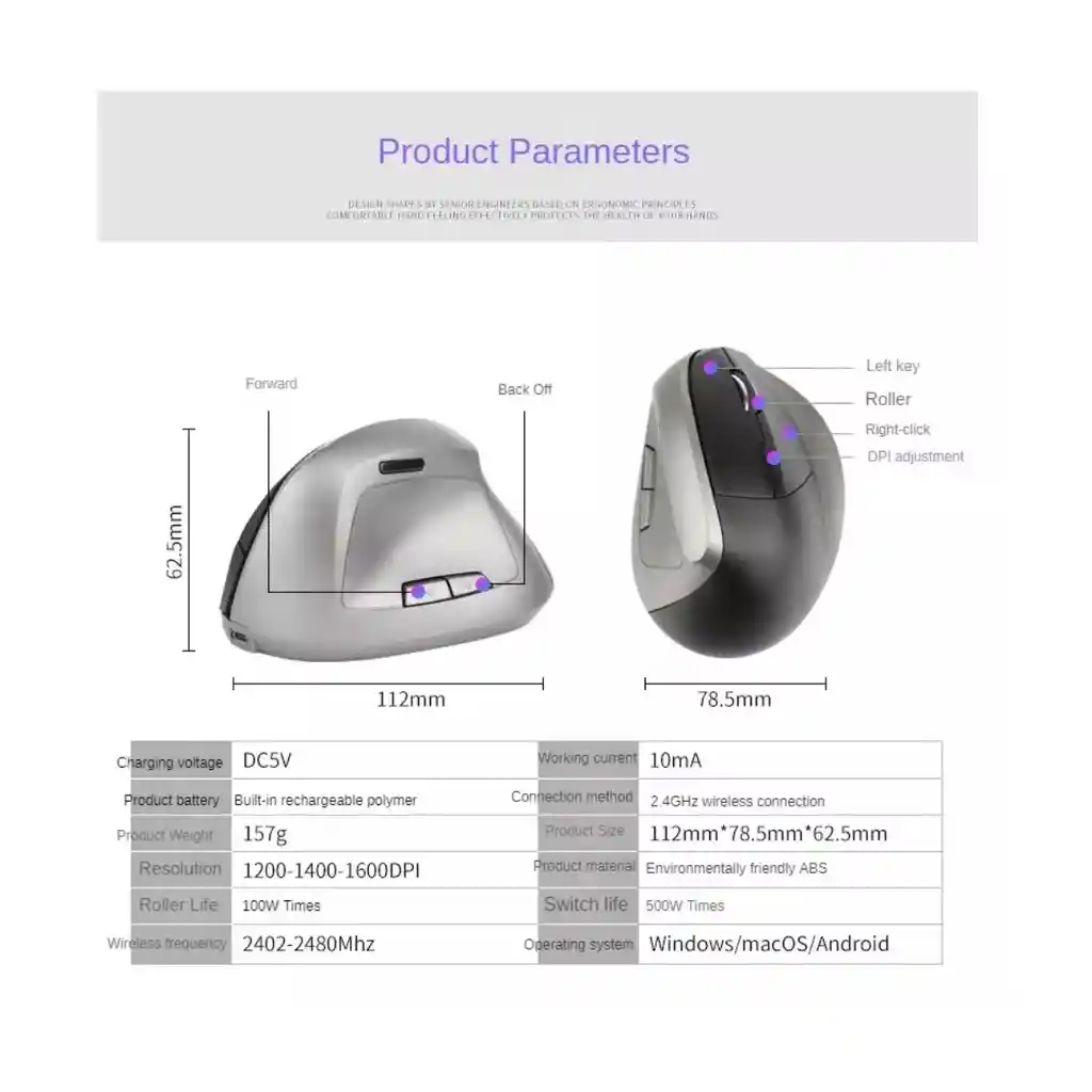 Mouse Vertical Ergonómico Inalambrico 2.4hz Bluetooth Jal883