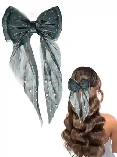 Maxilazo Moño Corbatin Coquette Con Brillos Y Perlas Negro