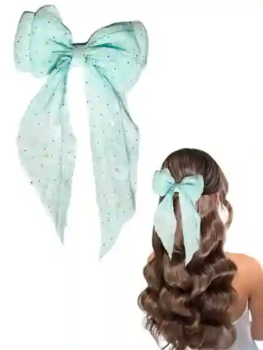 Maxilazo Moño Corbatin Coquette Con Brillos Y Perlas Verde